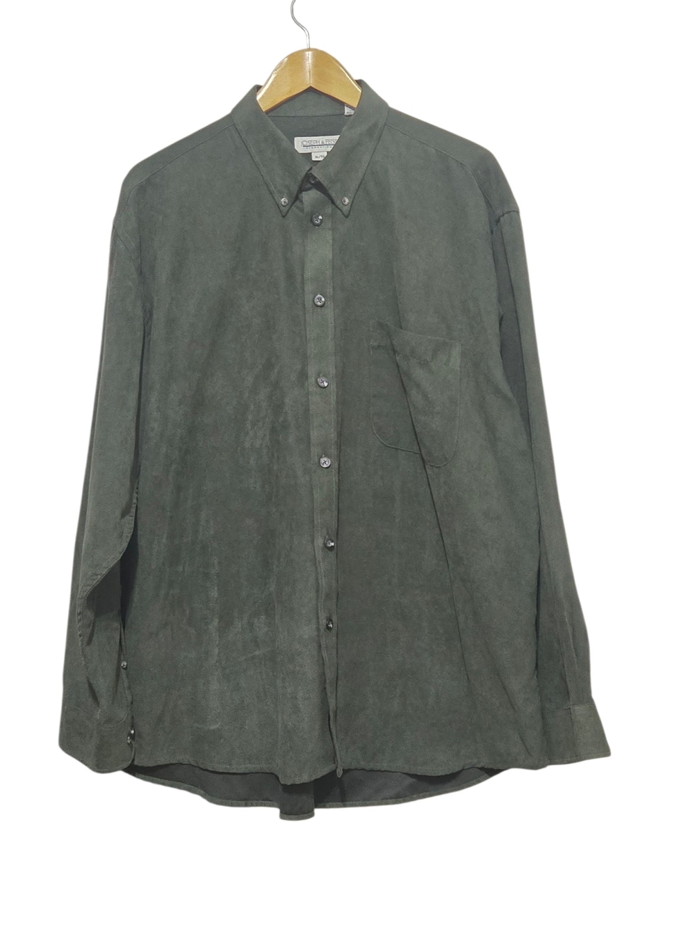 Joseph & Feiss International Men’s XL Green Suede-Look Button Front Shirt